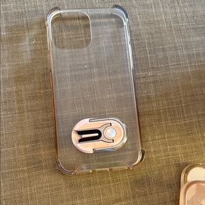 13 Pro Max Transparent Phone Case with Gold Stand